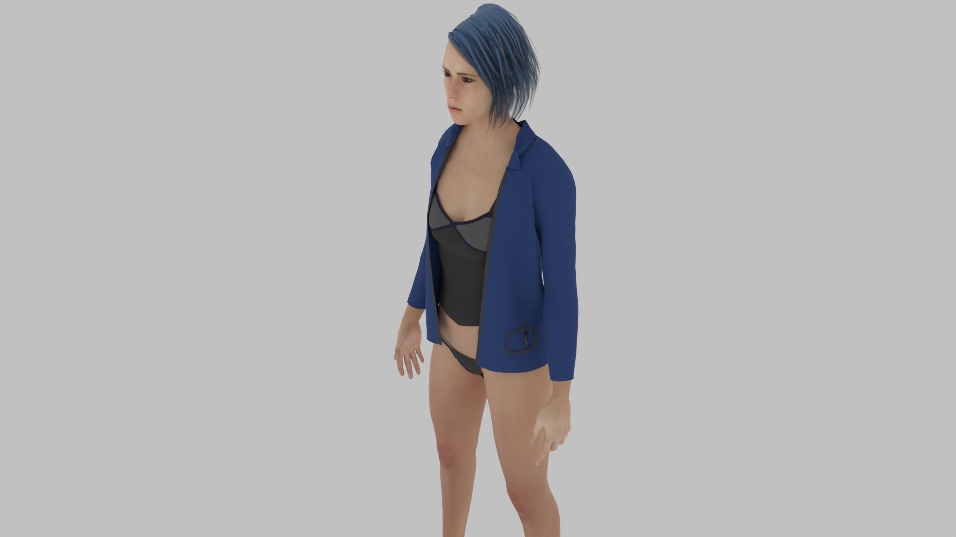 Woman with hair in bikini Low-poly 3D model_4