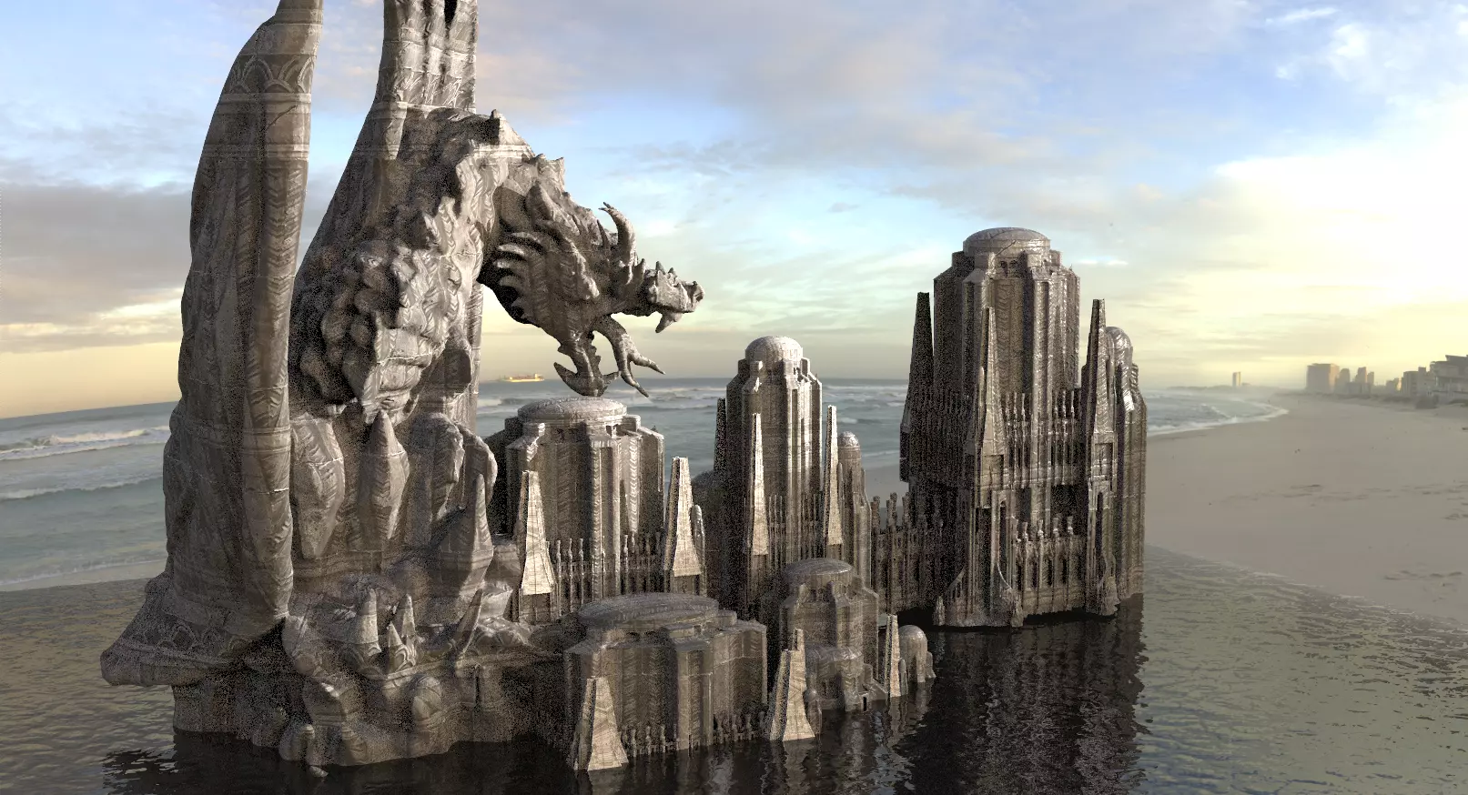 Desert Alien Monoliths Ruin mega structure Dragon 3D model_0