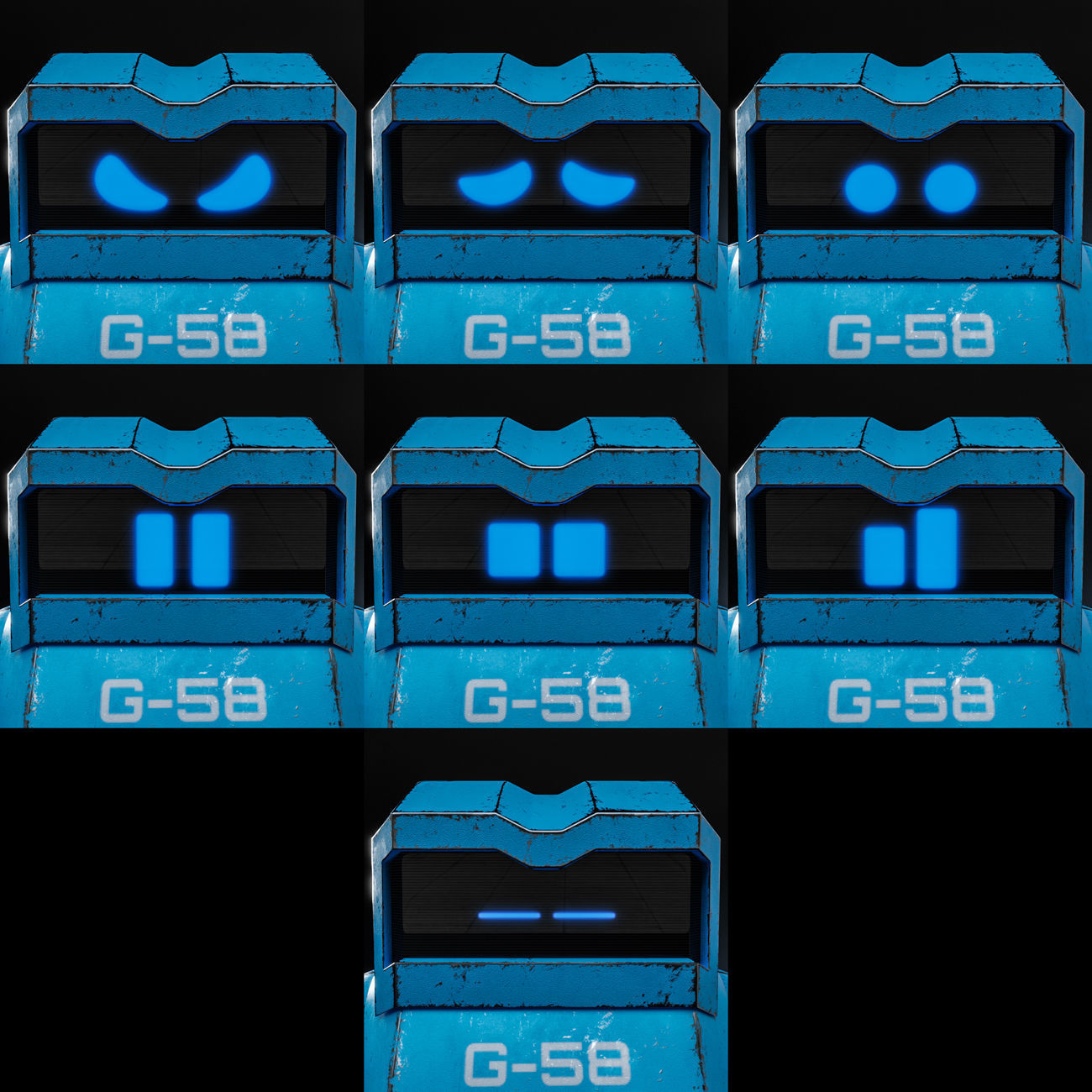 Cute Space Robot Rigged G-58 Blue 3D model_4