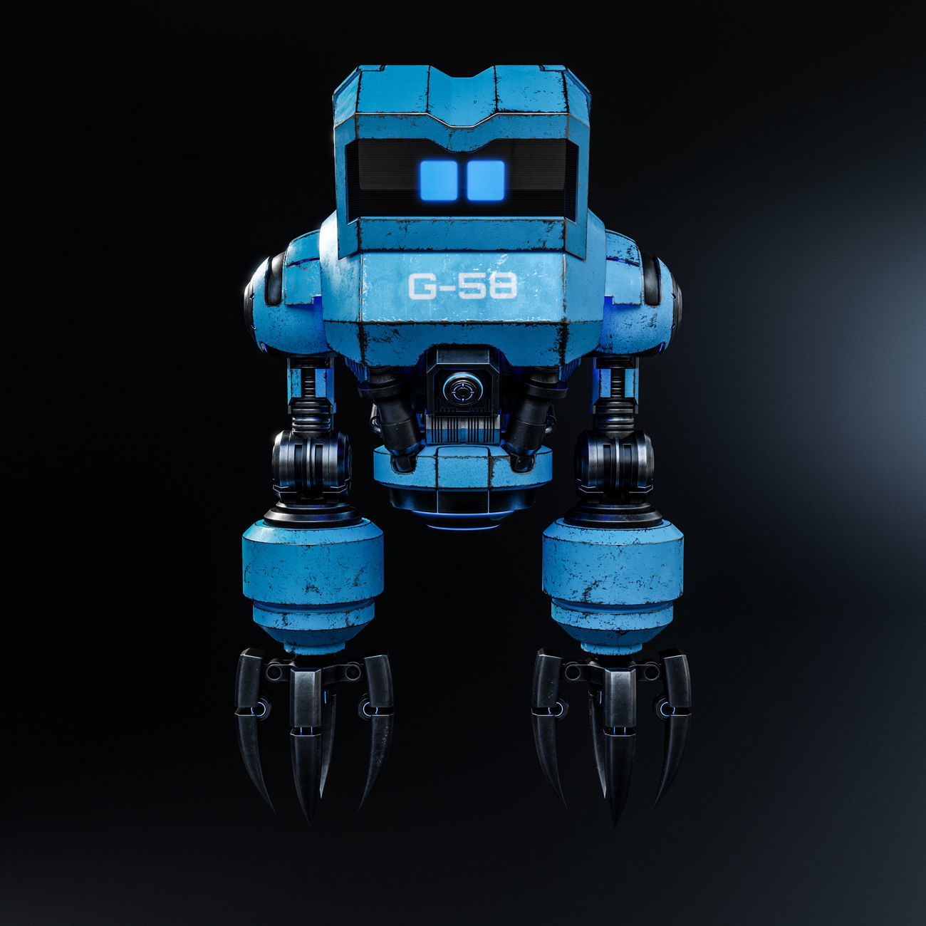 Cute Space Robot Rigged G-58 Blue 3D model_16