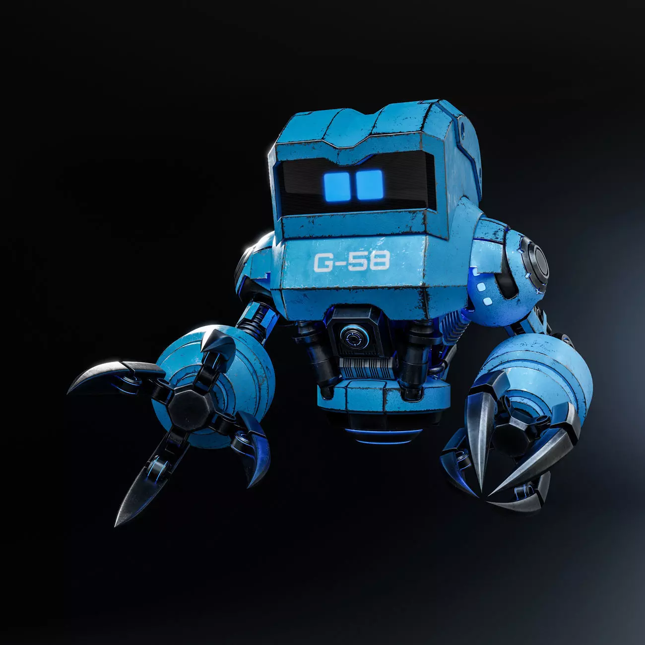 Cute Space Robot Rigged G-58 Blue 3D model_0