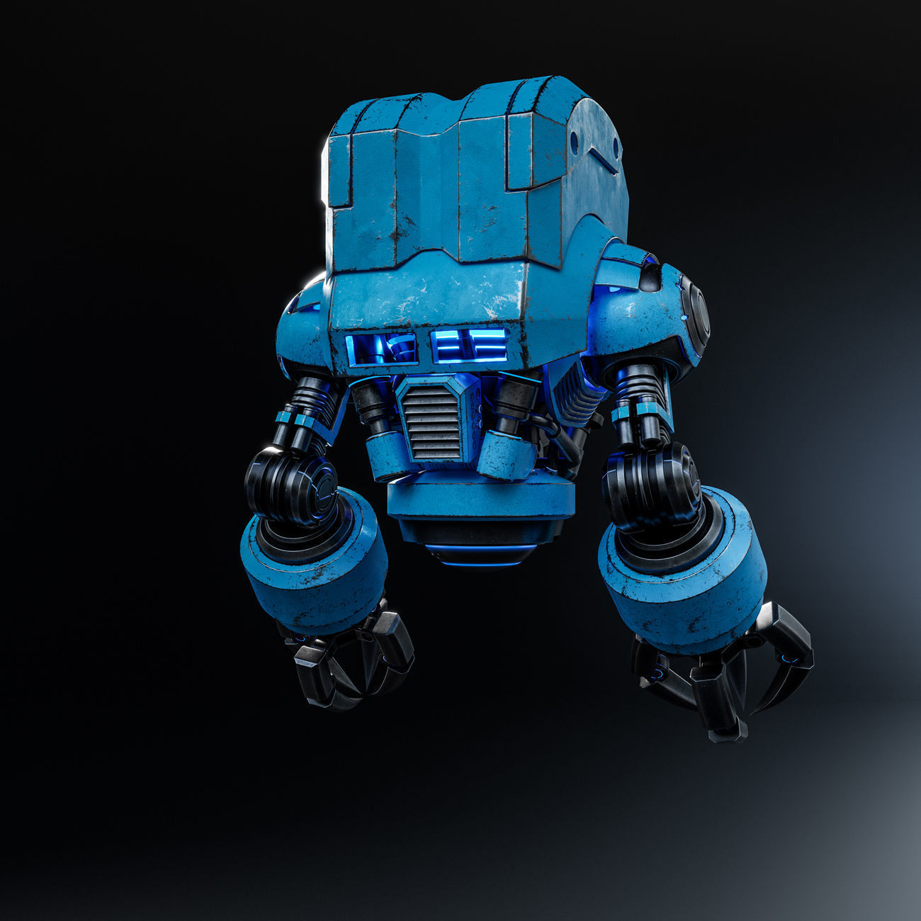 Cute Space Robot Rigged G-58 Blue 3D model_3