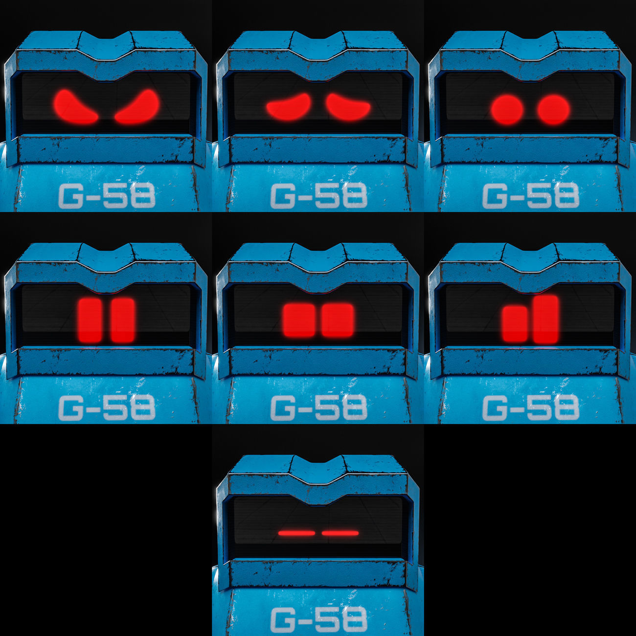 Cute Space Robot Rigged G-58 Blue 3D model_5