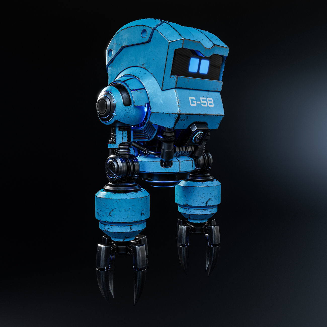 Cute Space Robot Rigged G-58 Blue 3D model_17