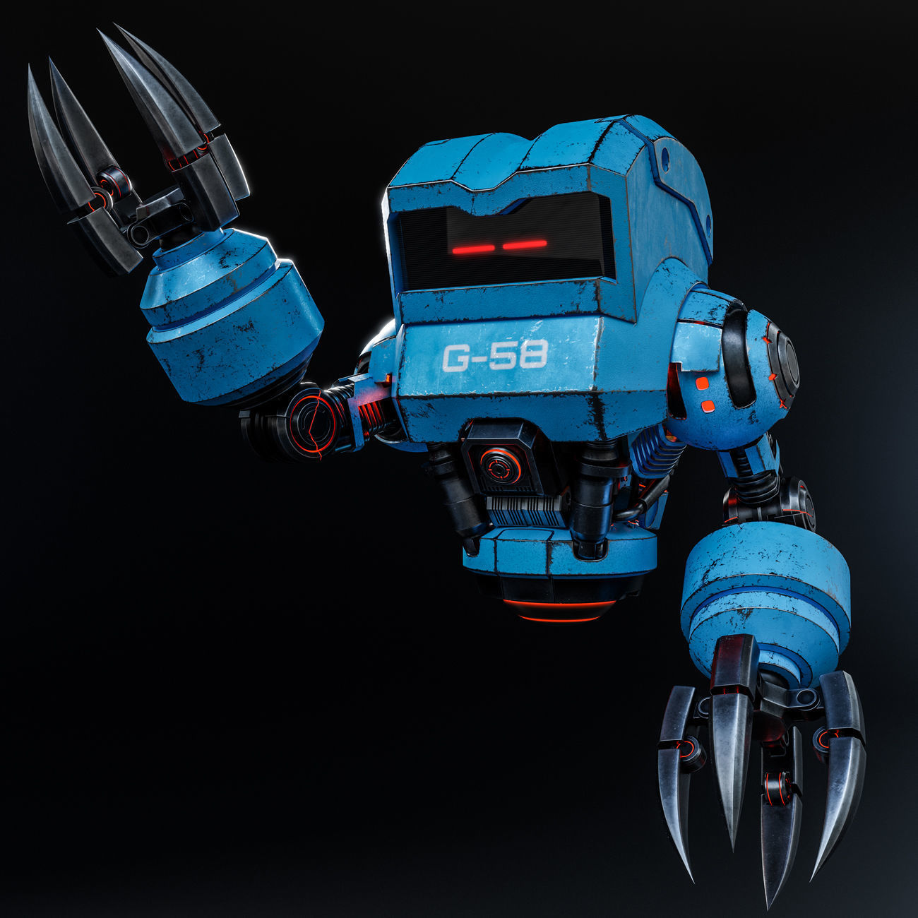 Cute Space Robot Rigged G-58 Blue 3D model_7