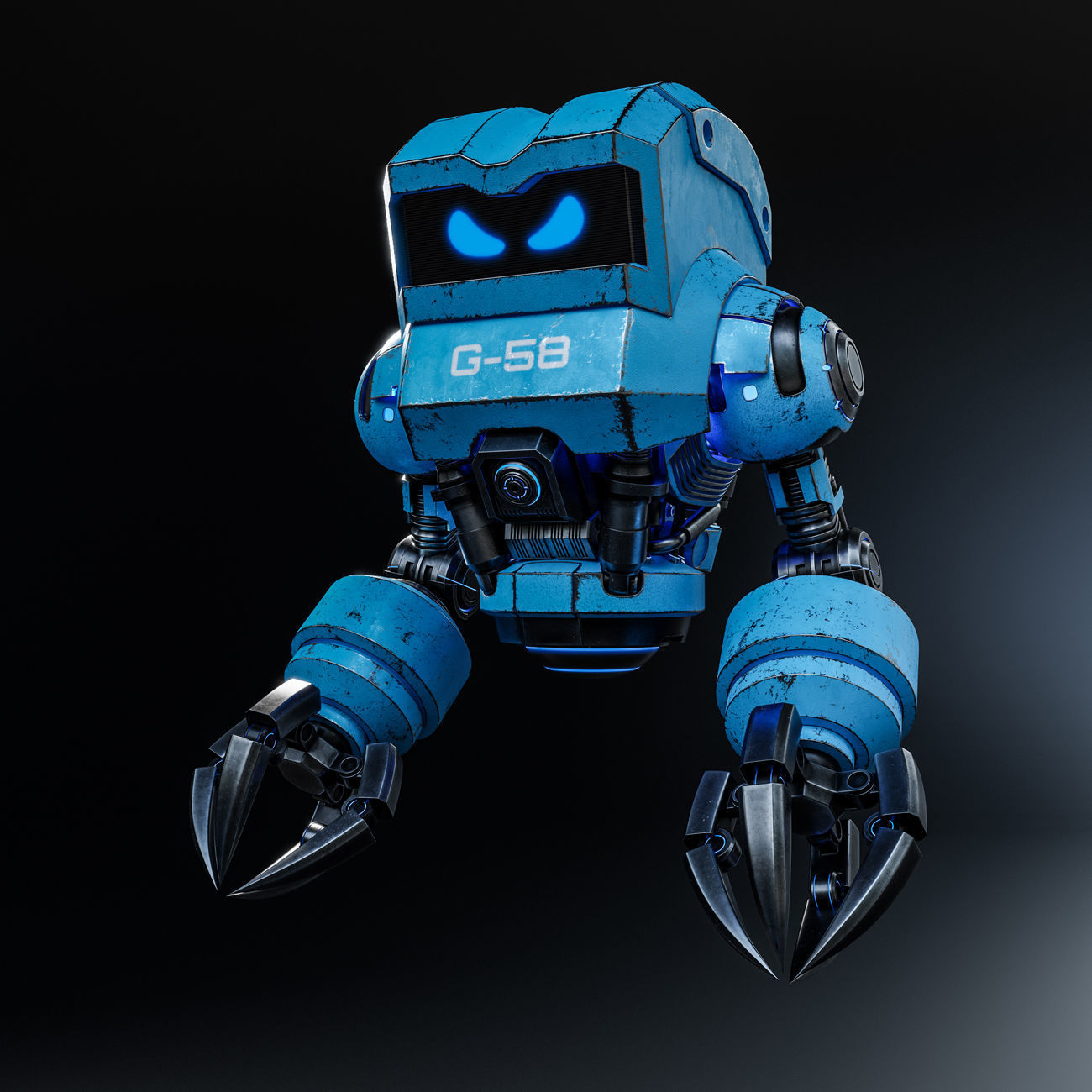 Cute Space Robot Rigged G-58 Blue 3D model_23