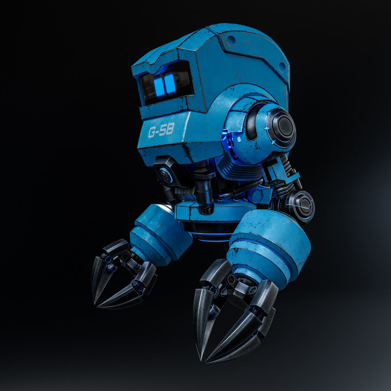 Cute Space Robot Rigged G-58 Blue 3D model_22