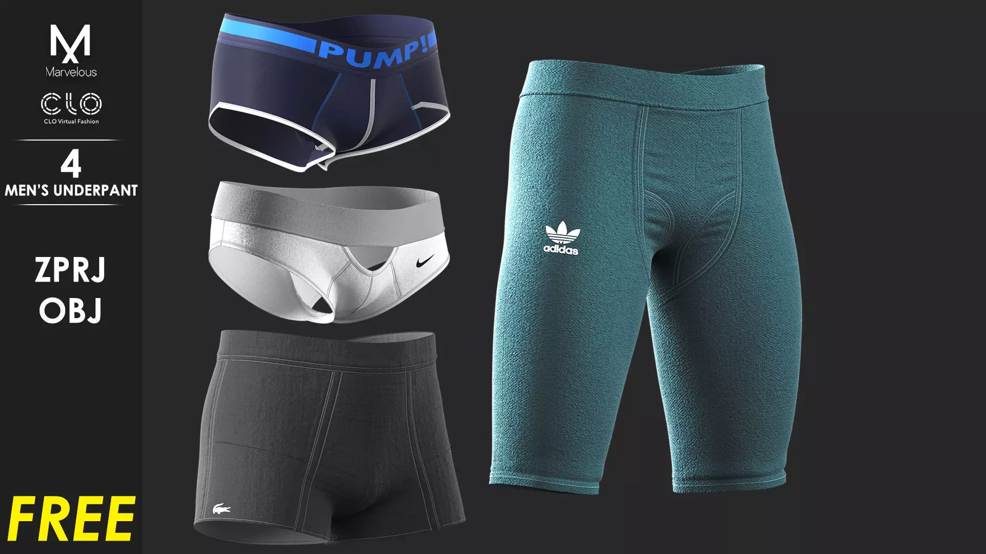 4 Male Underpants - Marvelous Designer Free 3D model