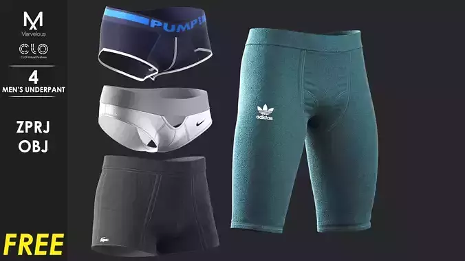 4 Male Underpants - Marvelous Designer Free 3D model
