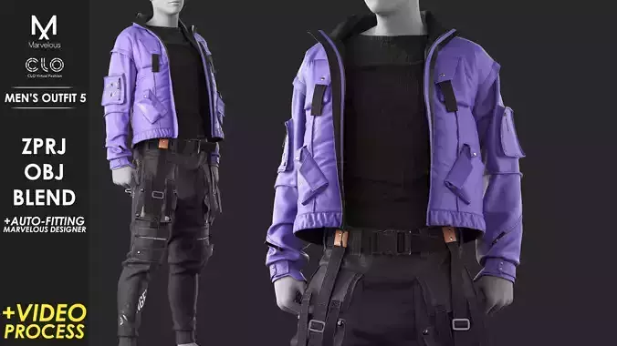 Mens Outfit 5 - Marvelous Designer with Video Process 3D model