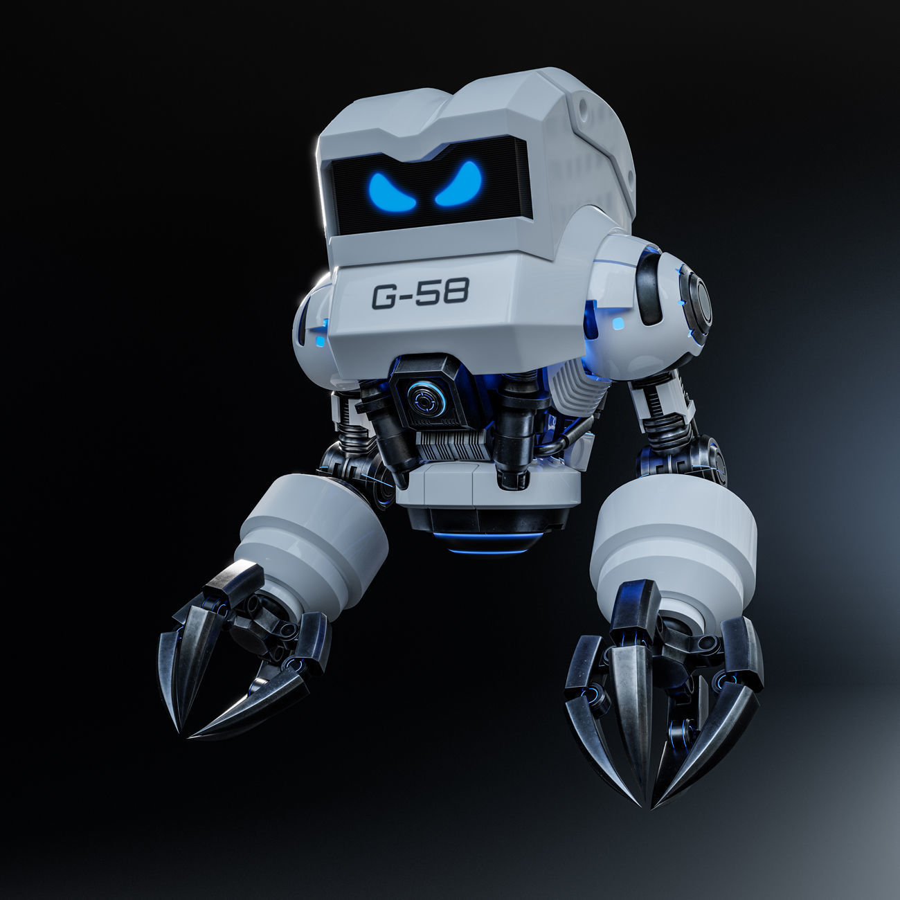 Cute Space Robot Rigged G-58 White 3D model_2