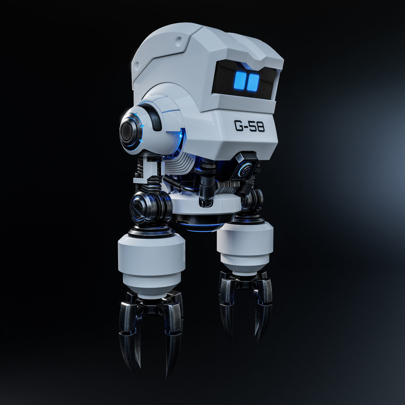 Cute Space Robot Rigged G-58 White 3D model_17