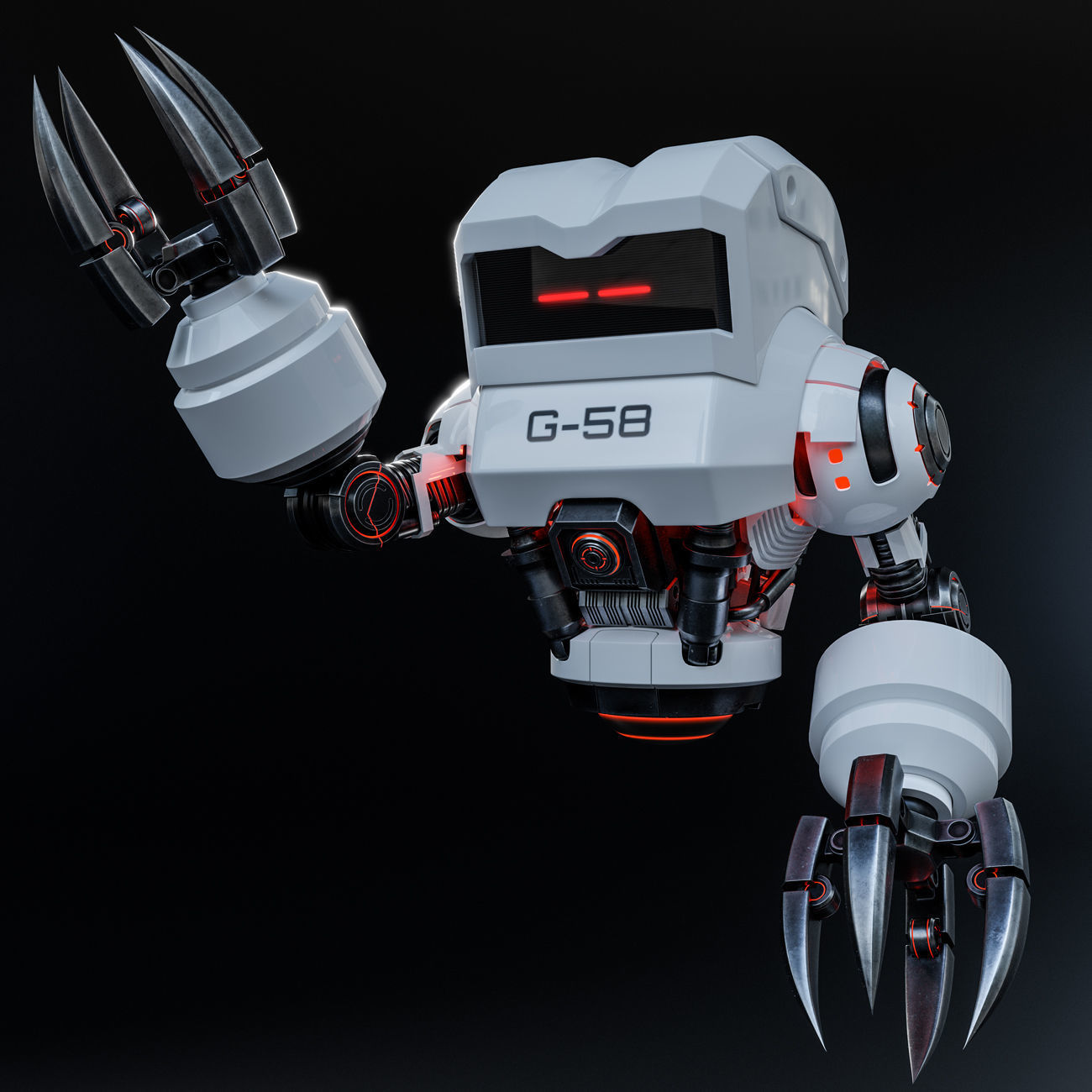 Cute Space Robot Rigged G-58 White 3D model_7