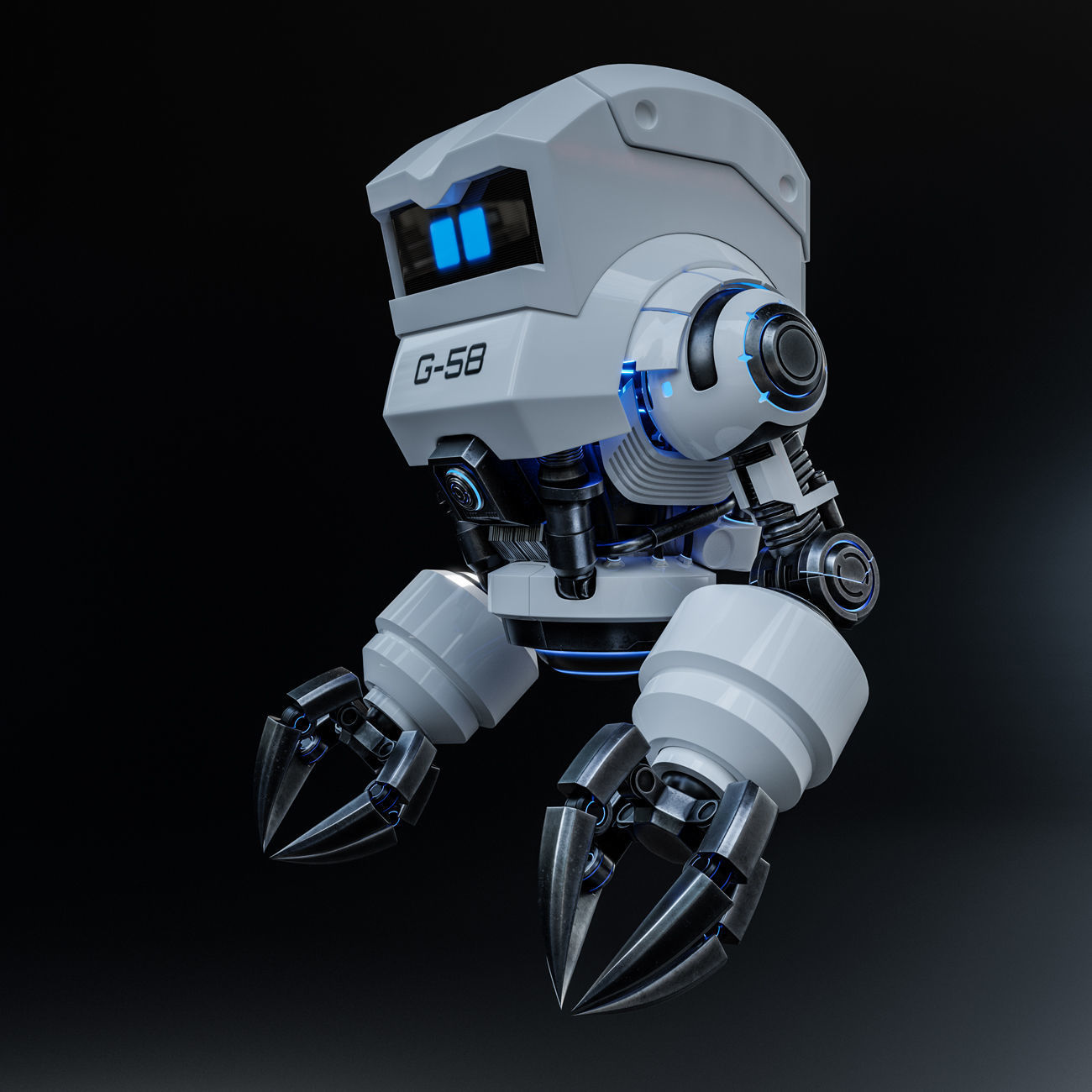 Cute Space Robot Rigged G-58 White 3D model_21