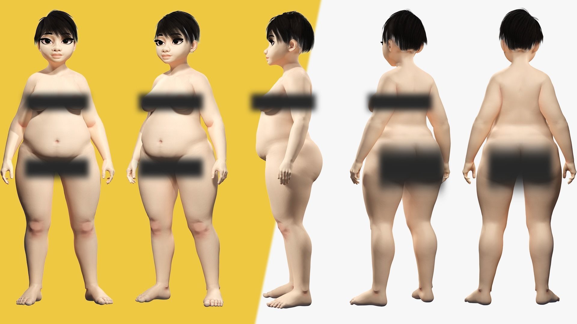 Fat Woman stylized girl cartoon Female Low-poly 3D model_5