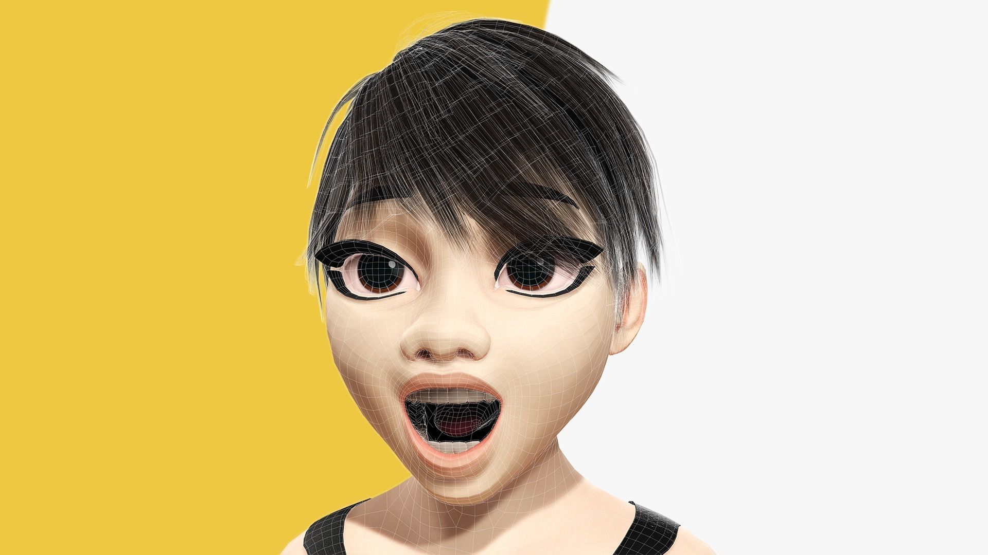 Fat Woman stylized girl cartoon Female Low-poly 3D model_15