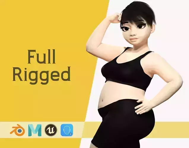 Fat Woman  stylized girl cartoon Female Low-poly 3D model