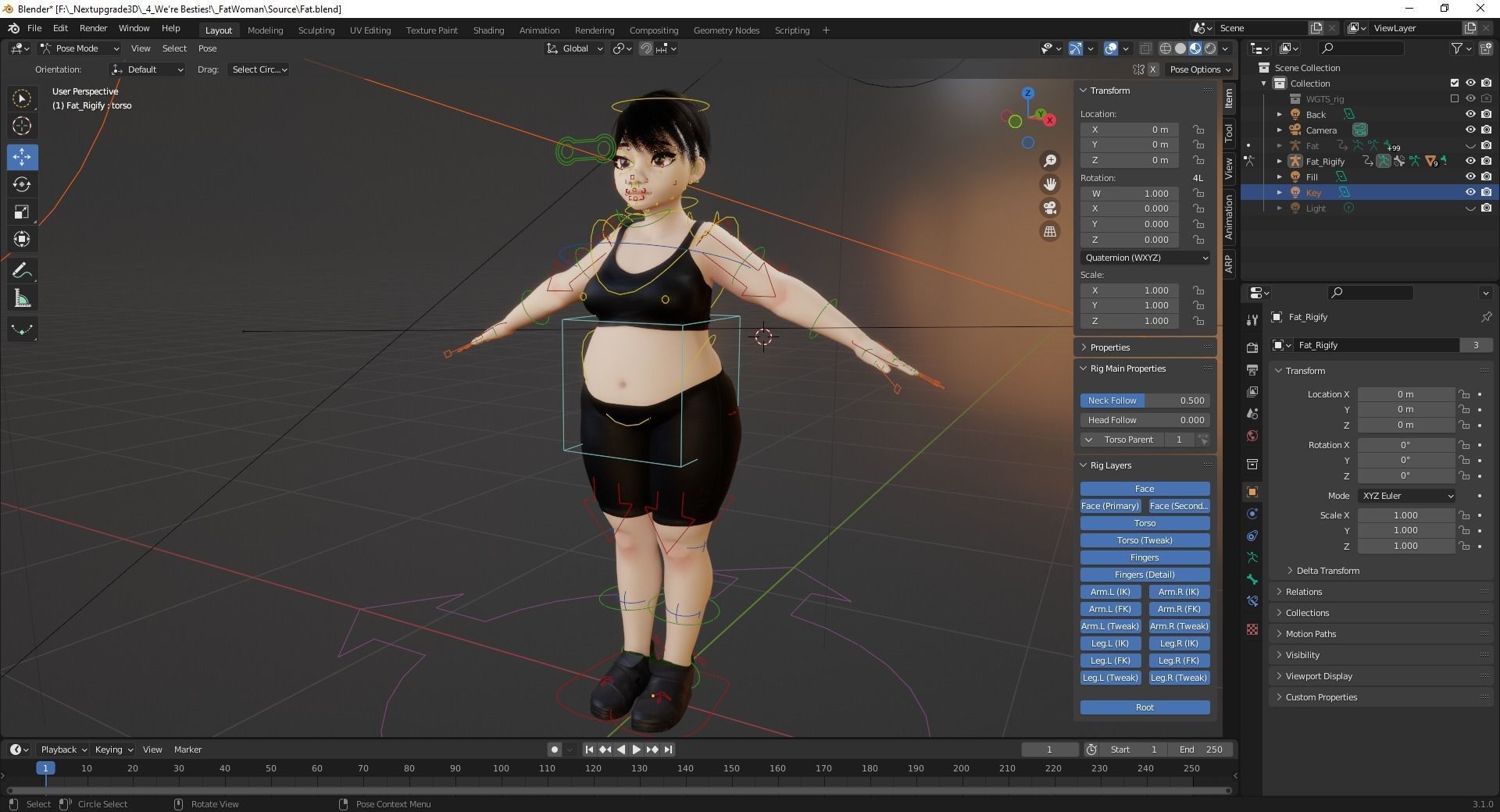 Fat Woman stylized girl cartoon Female Low-poly 3D model_17