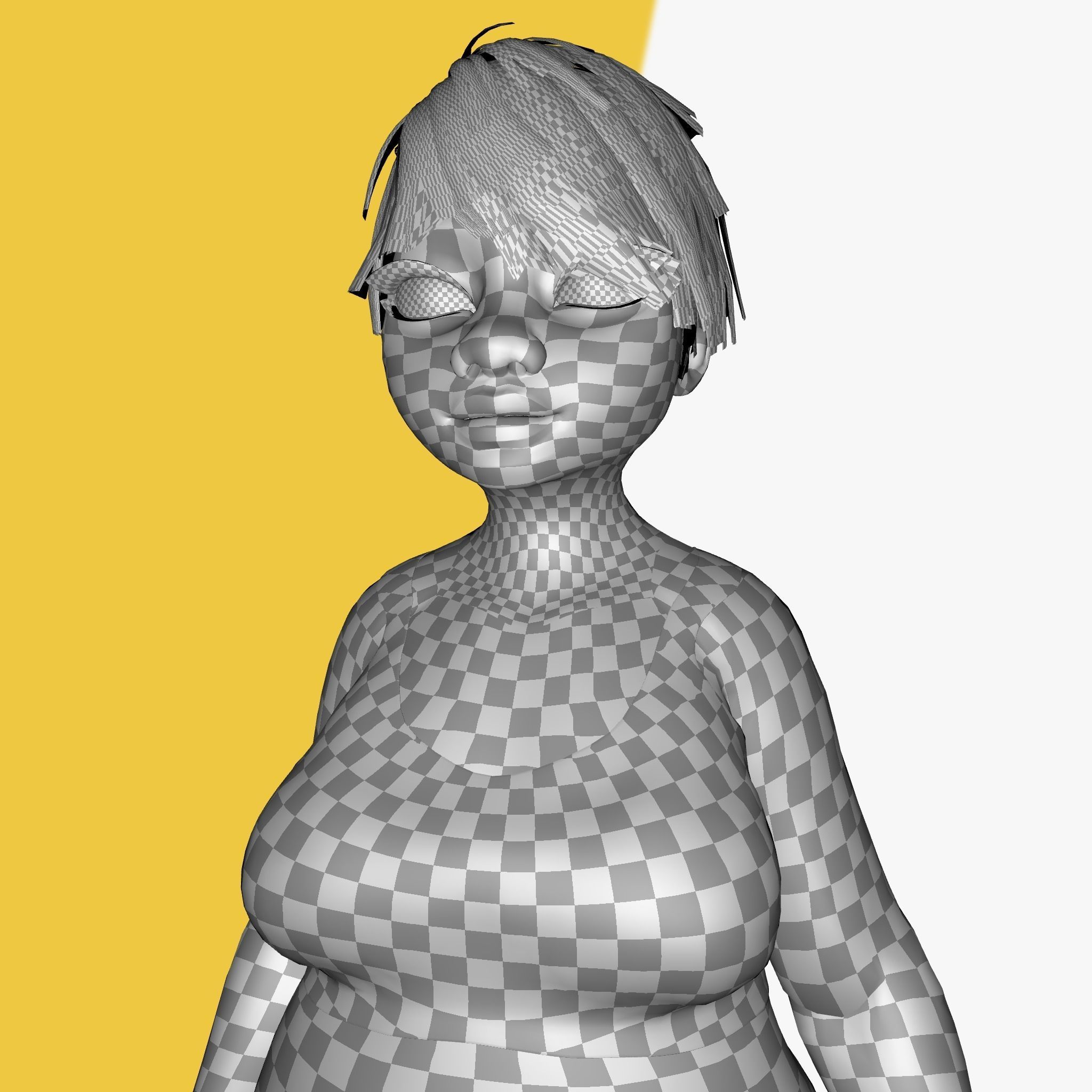 Fat Woman stylized girl cartoon Female Low-poly 3D model_35
