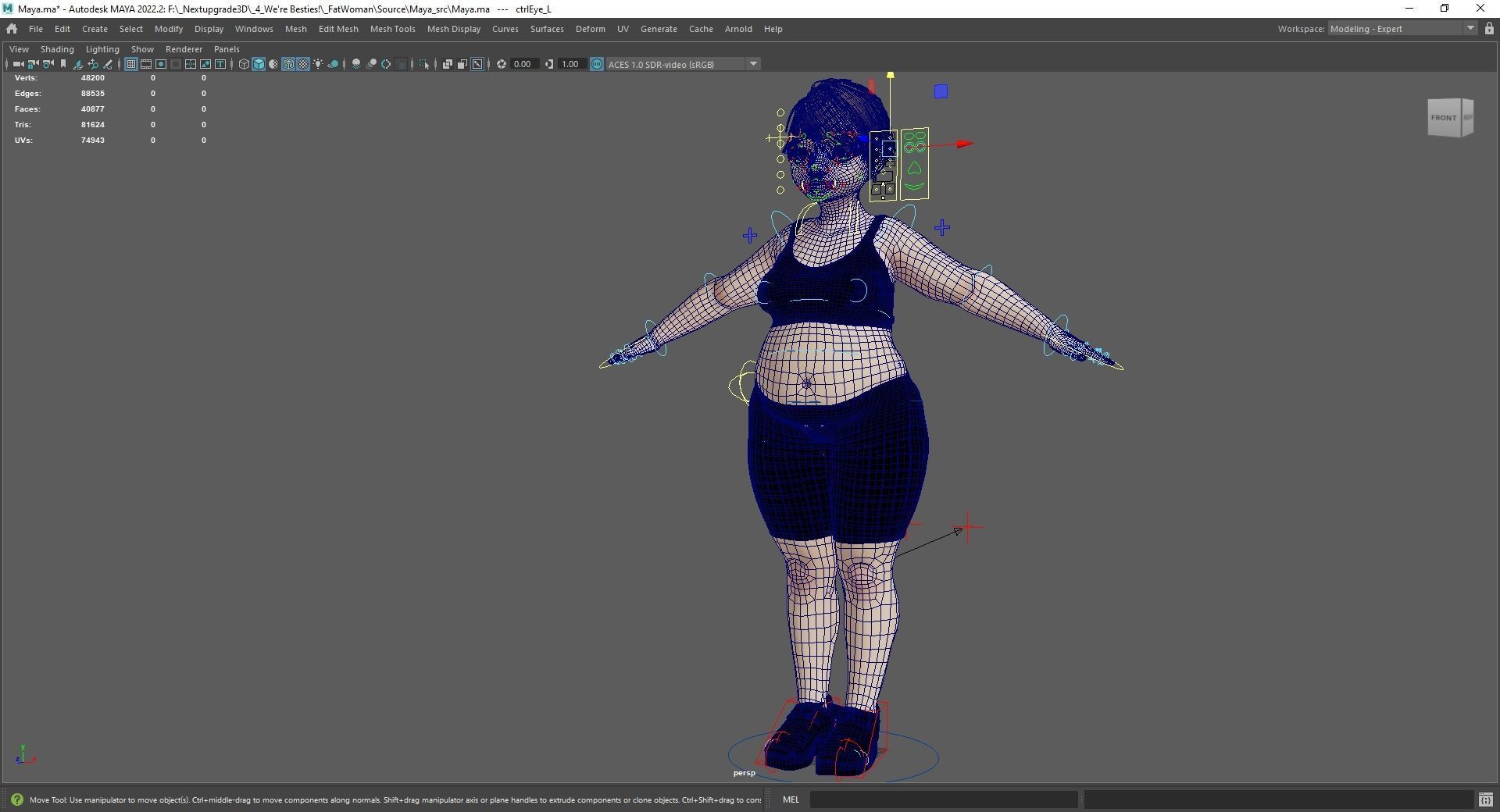 Fat Woman stylized girl cartoon Female Low-poly 3D model_22