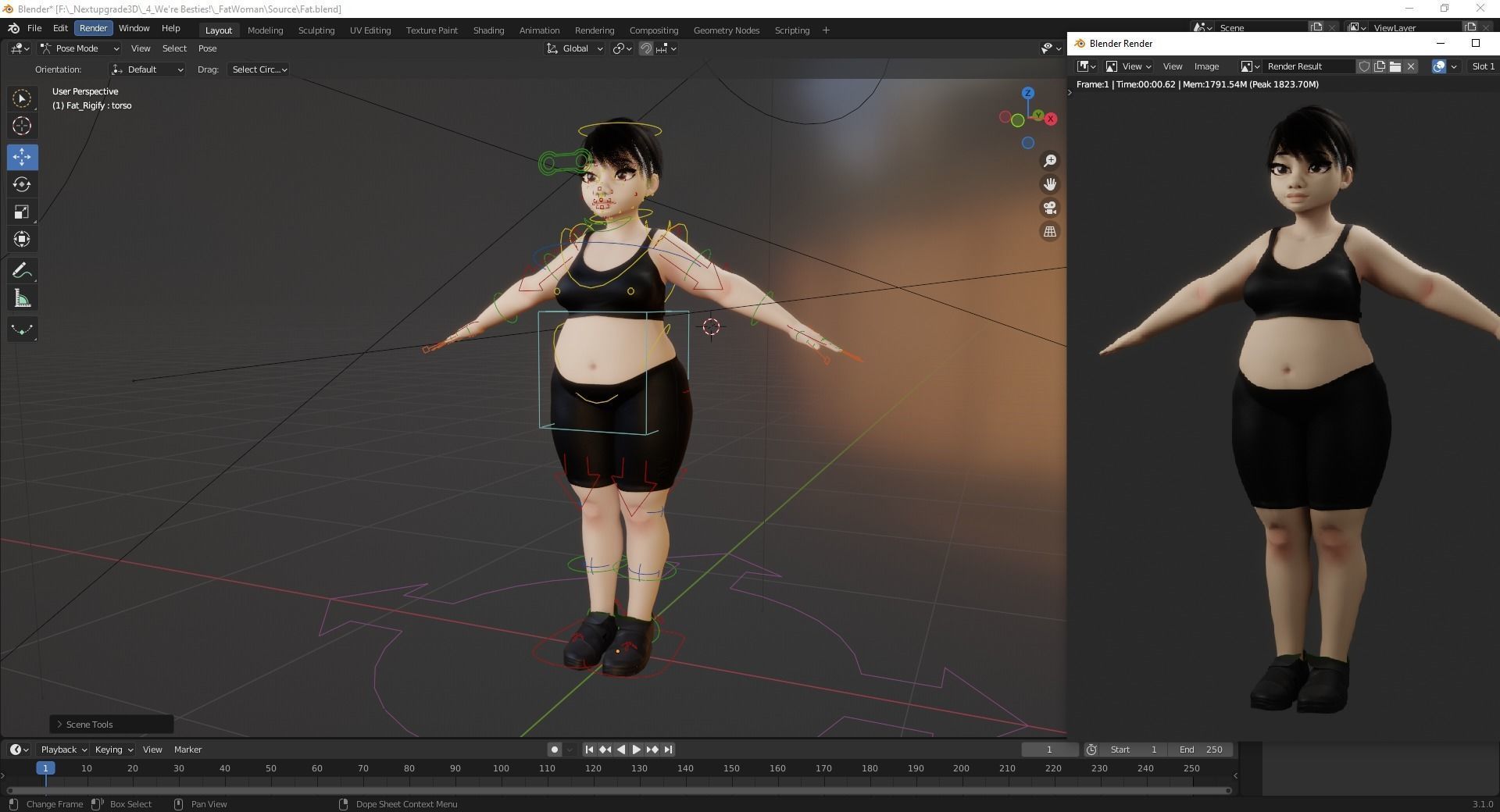 Fat Woman stylized girl cartoon Female Low-poly 3D model_18
