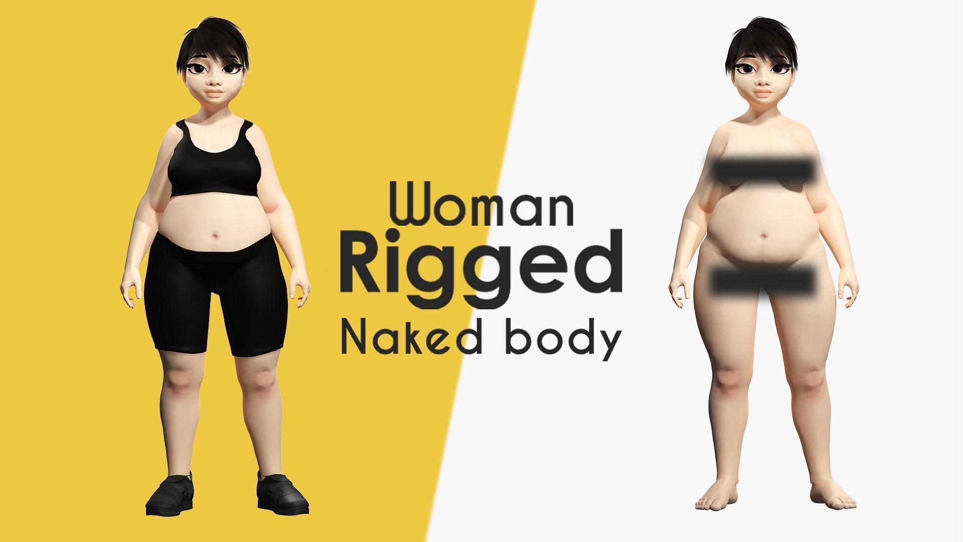 Fat Woman stylized girl cartoon Female Low-poly 3D model_1