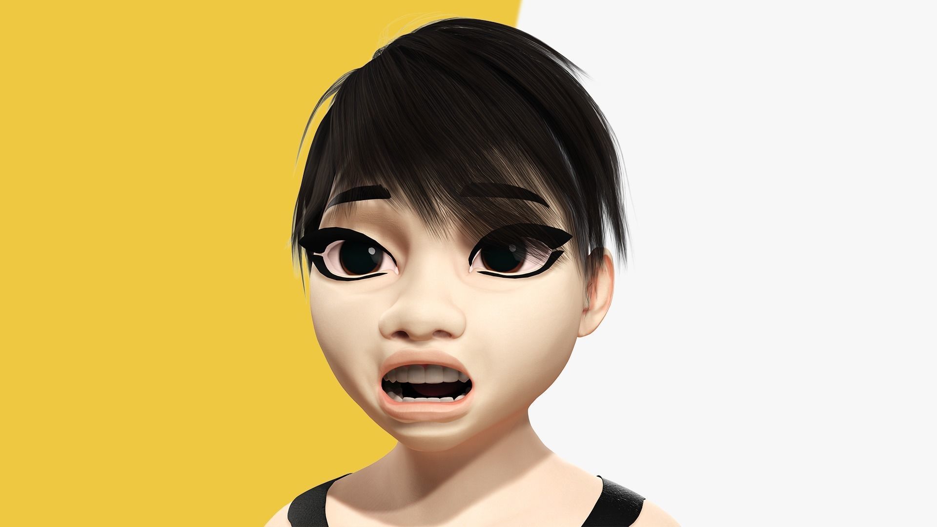 Fat Woman stylized girl cartoon Female Low-poly 3D model_13