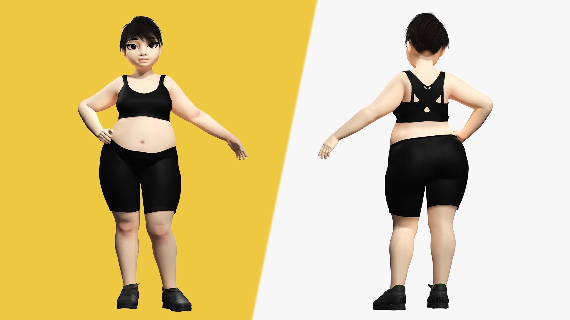 Fat Woman stylized girl cartoon Female Low-poly 3D model_6
