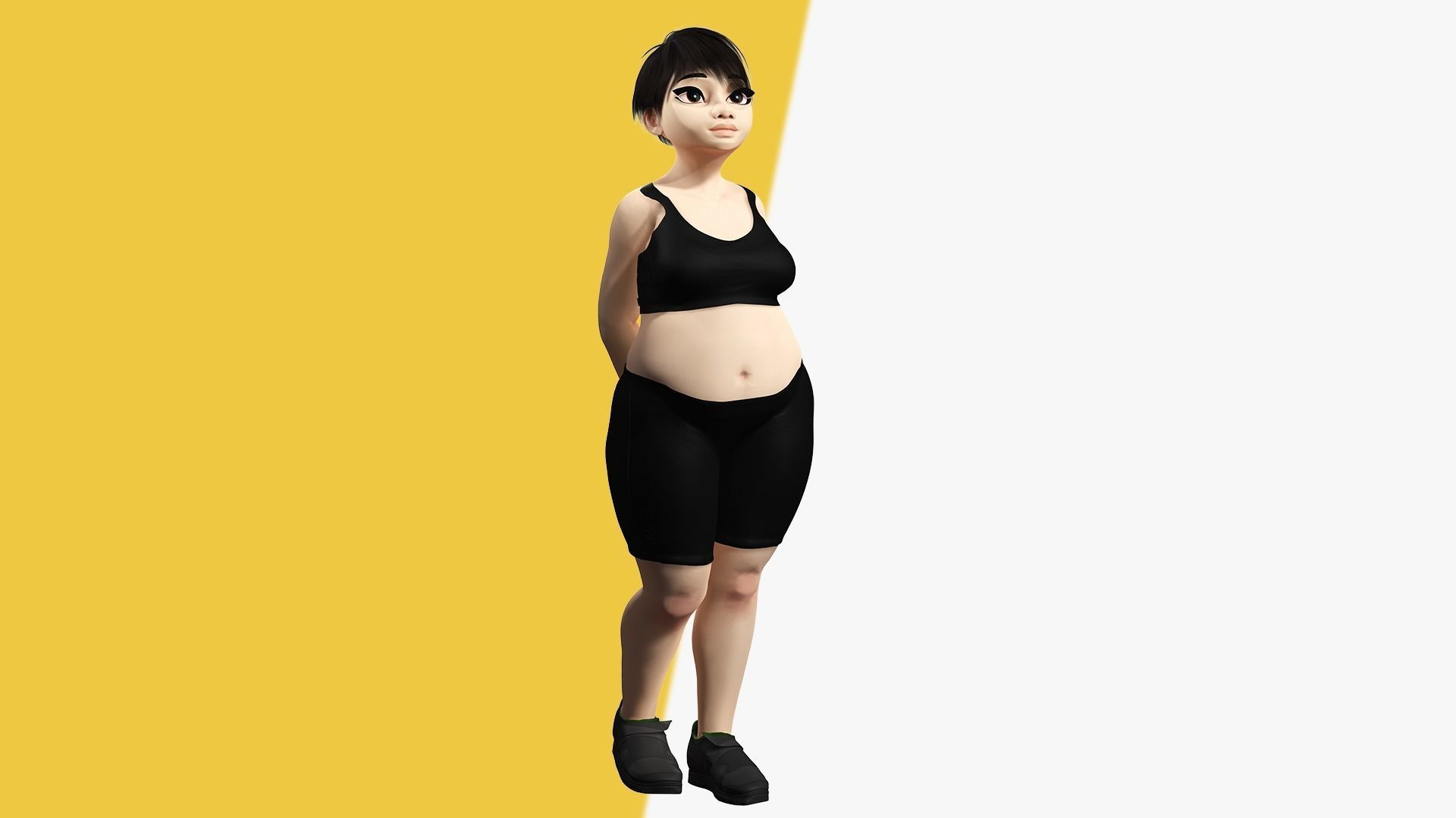 Fat Woman stylized girl cartoon Female Low-poly 3D model_8