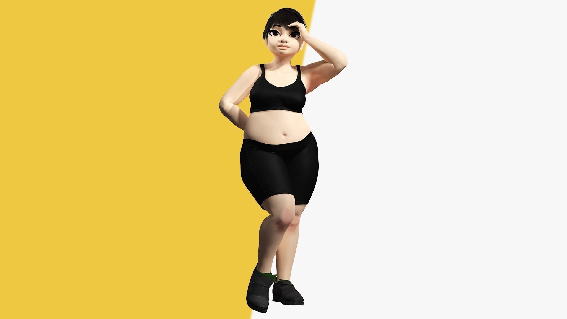 Fat Woman stylized girl cartoon Female Low-poly 3D model_9
