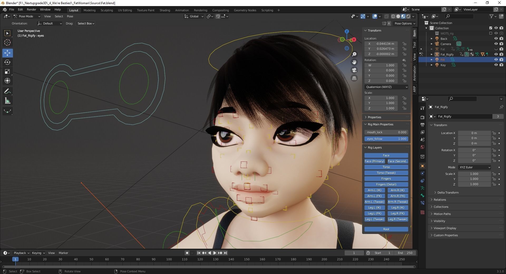 Fat Woman stylized girl cartoon Female Low-poly 3D model_20