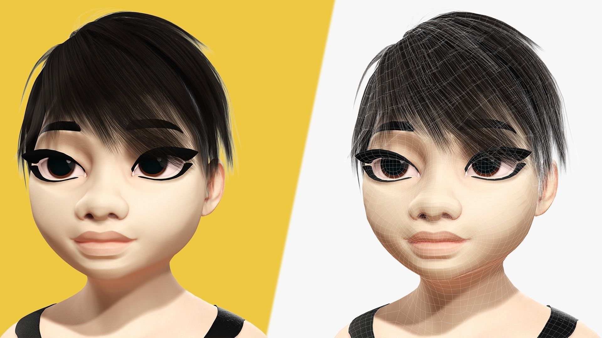 Fat Woman stylized girl cartoon Female Low-poly 3D model_36