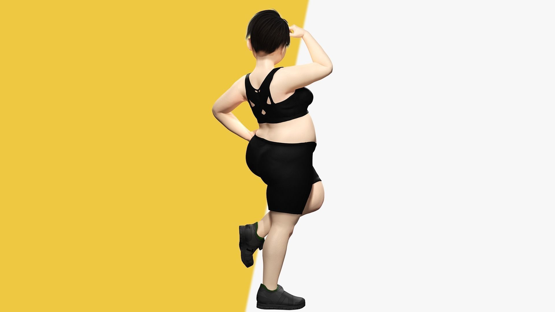 Fat Woman stylized girl cartoon Female Low-poly 3D model_10