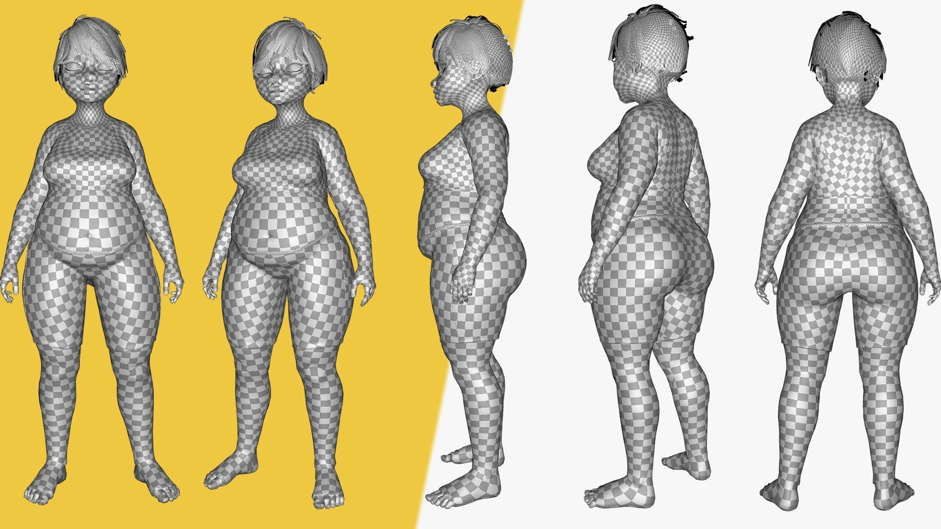 Fat Woman stylized girl cartoon Female Low-poly 3D model_34