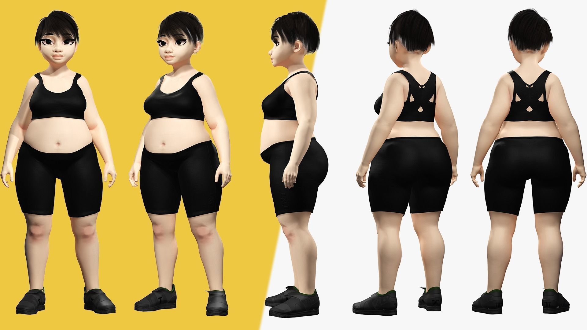 Fat Woman stylized girl cartoon Female Low-poly 3D model_2