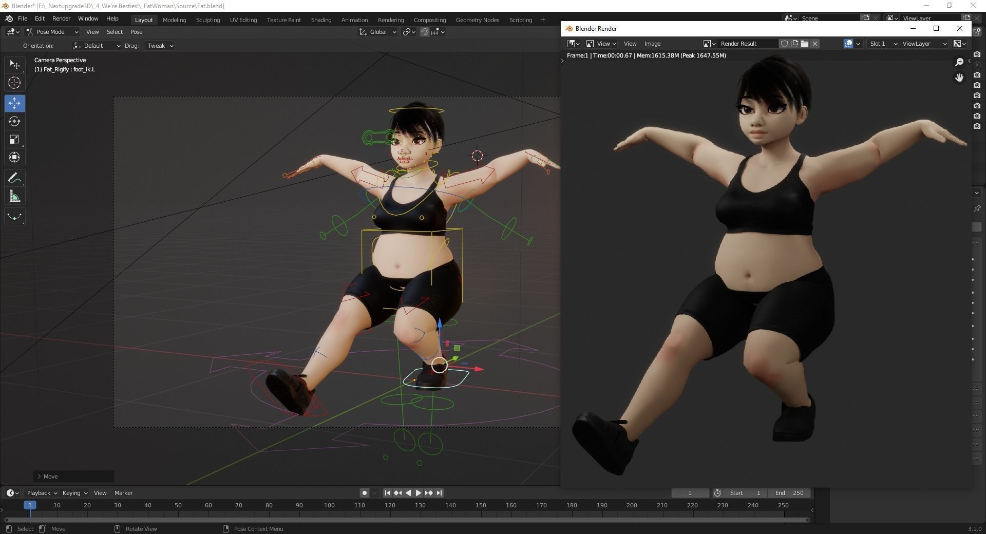 Fat Woman stylized girl cartoon Female Low-poly 3D model_19