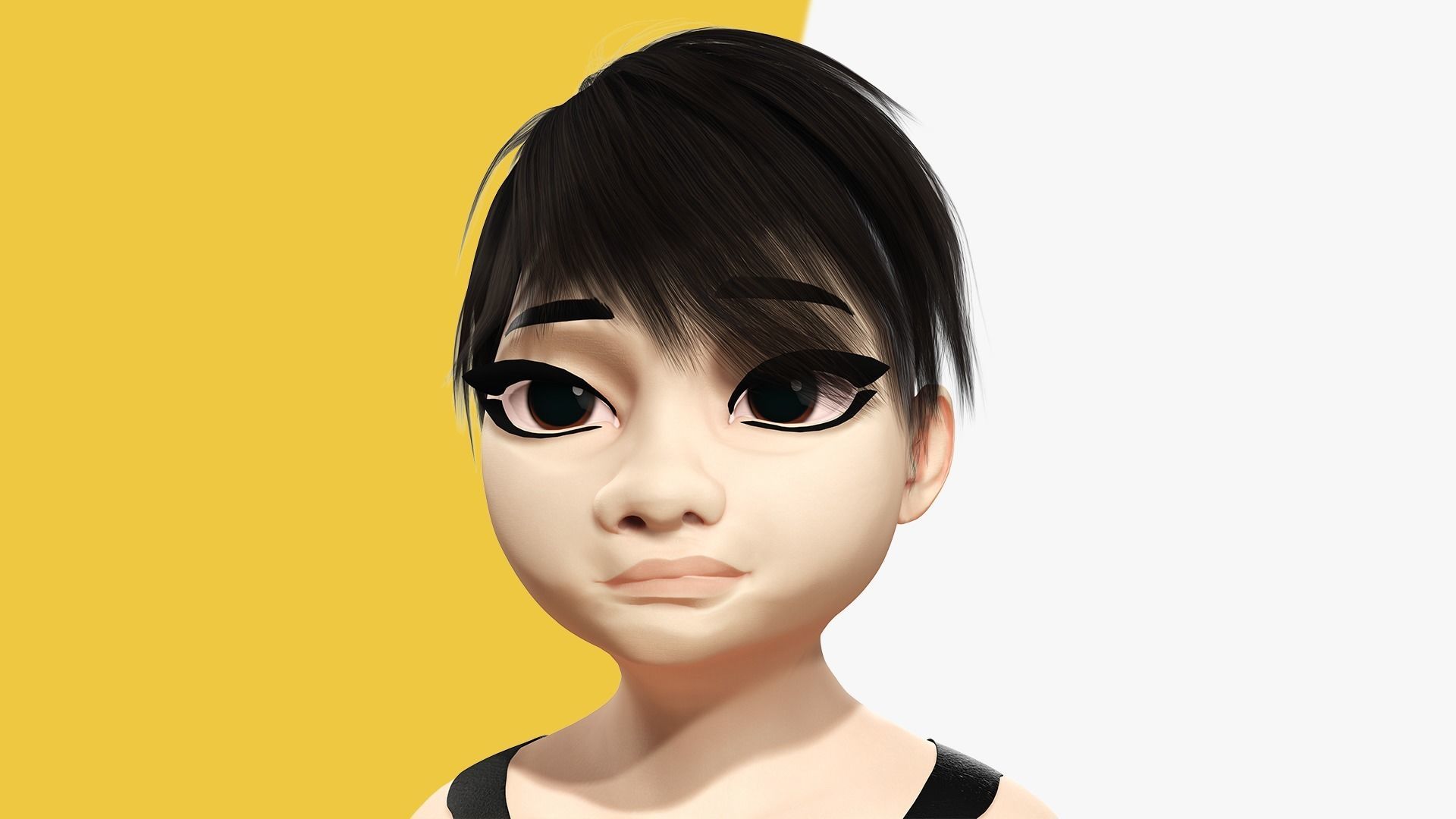 Fat Woman stylized girl cartoon Female Low-poly 3D model_12