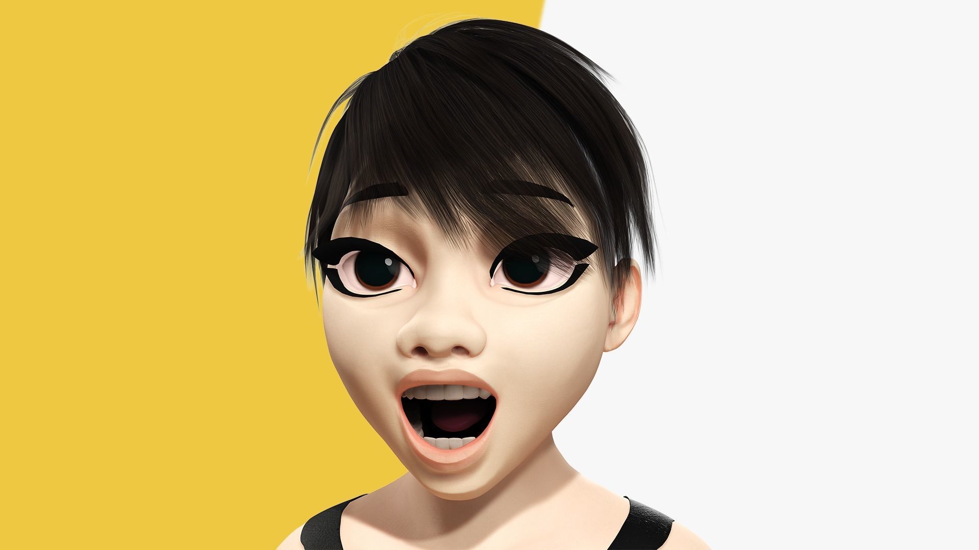 Fat Woman stylized girl cartoon Female Low-poly 3D model_14