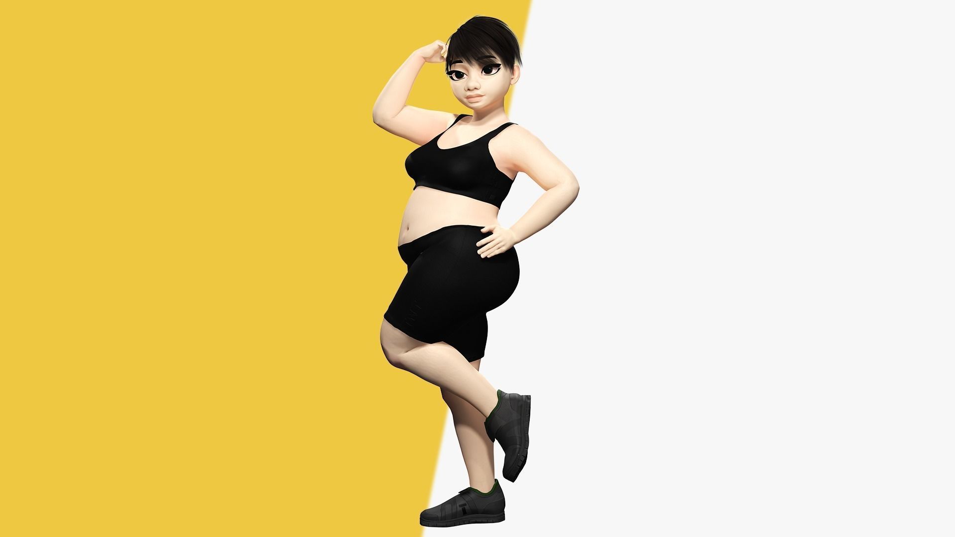Fat Woman stylized girl cartoon Female Low-poly 3D model_7