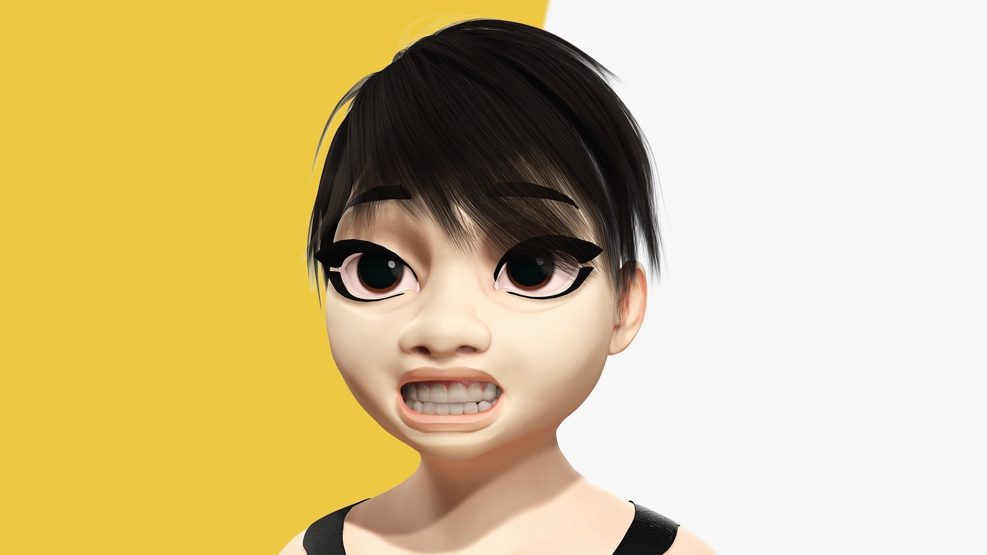 Fat Woman stylized girl cartoon Female Low-poly 3D model_11