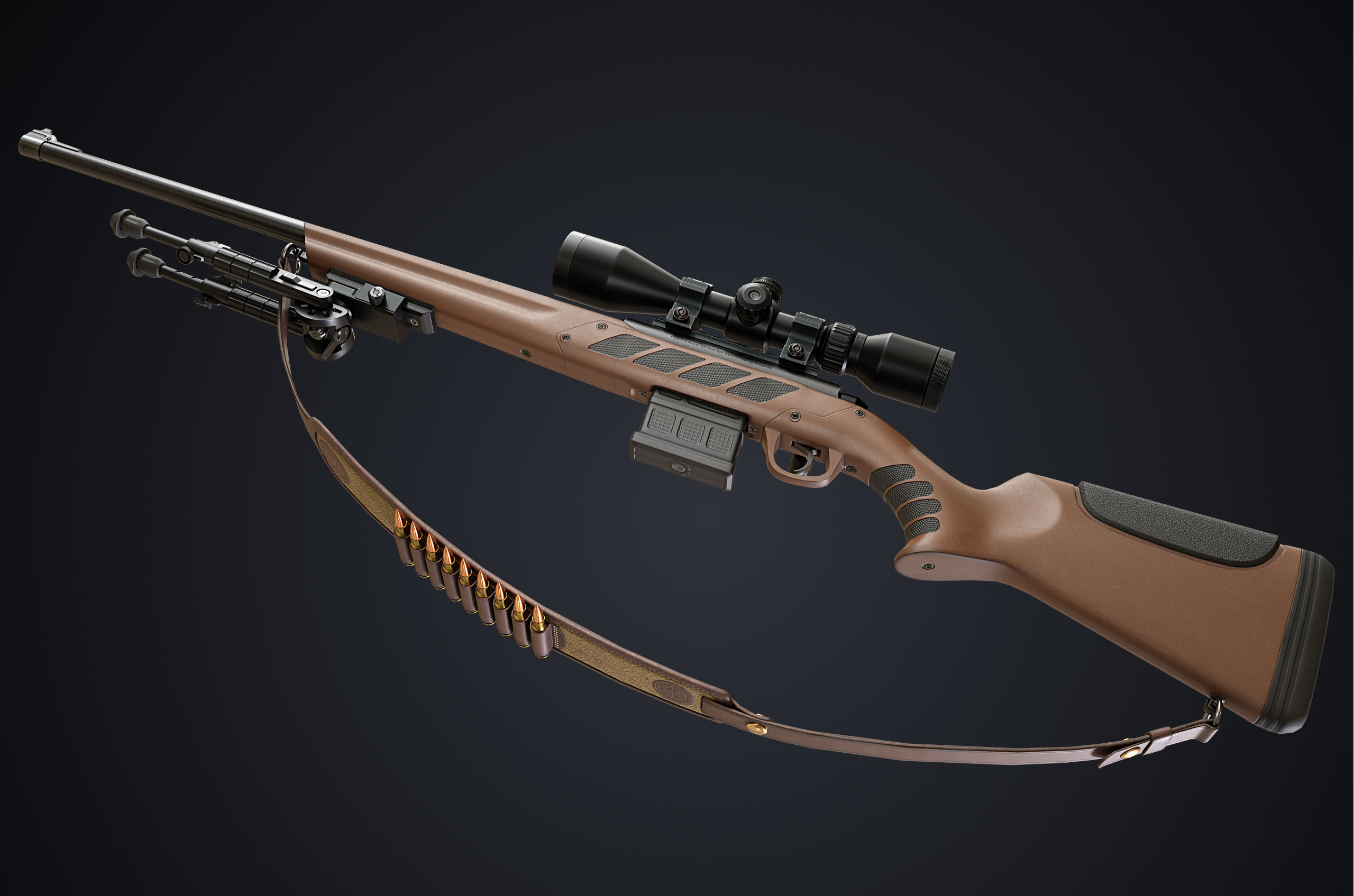 Hunting Rifle GameReady Low-poly 3D model_6
