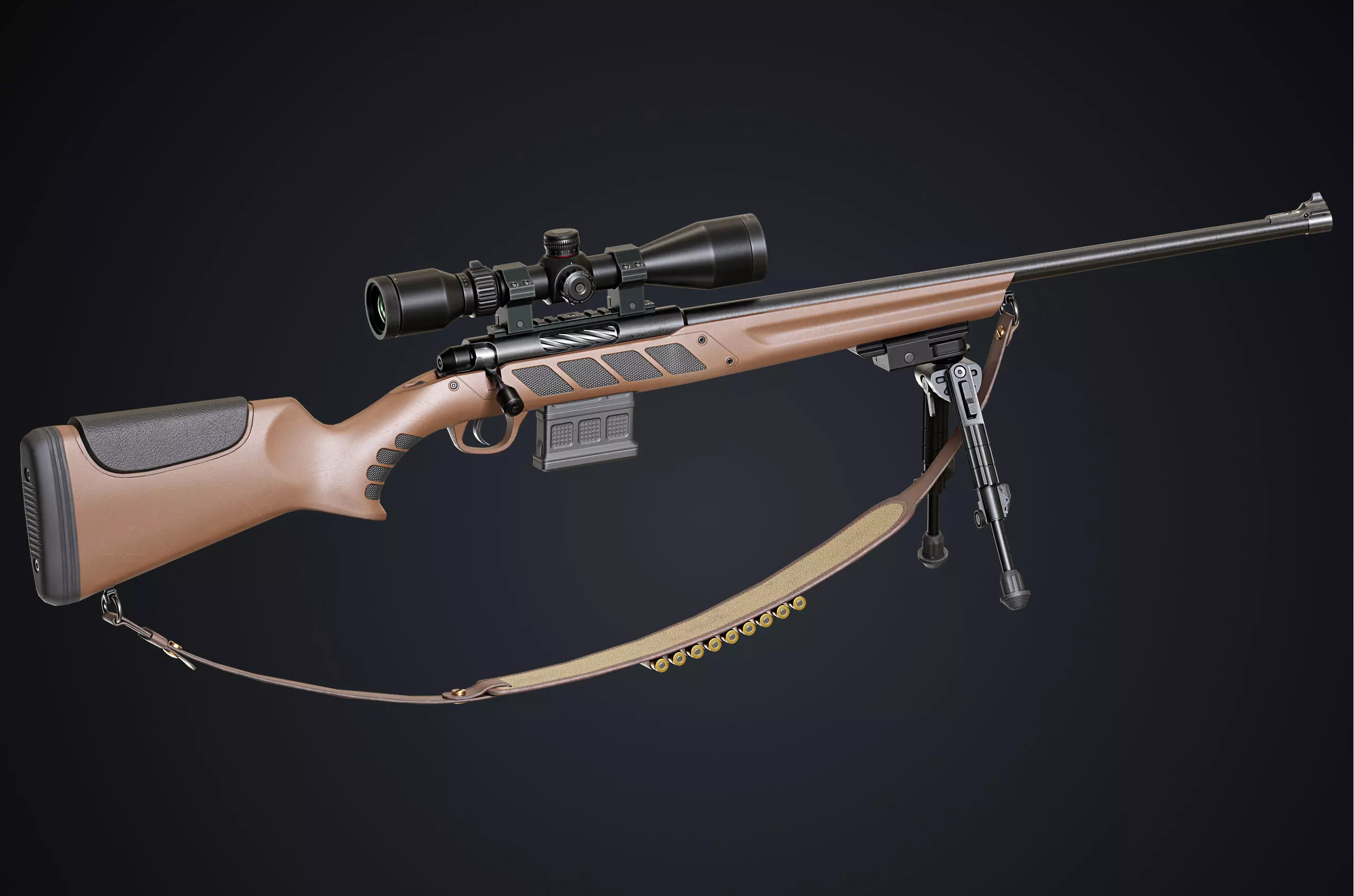 Hunting Rifle GameReady Low-poly 3D model_0
