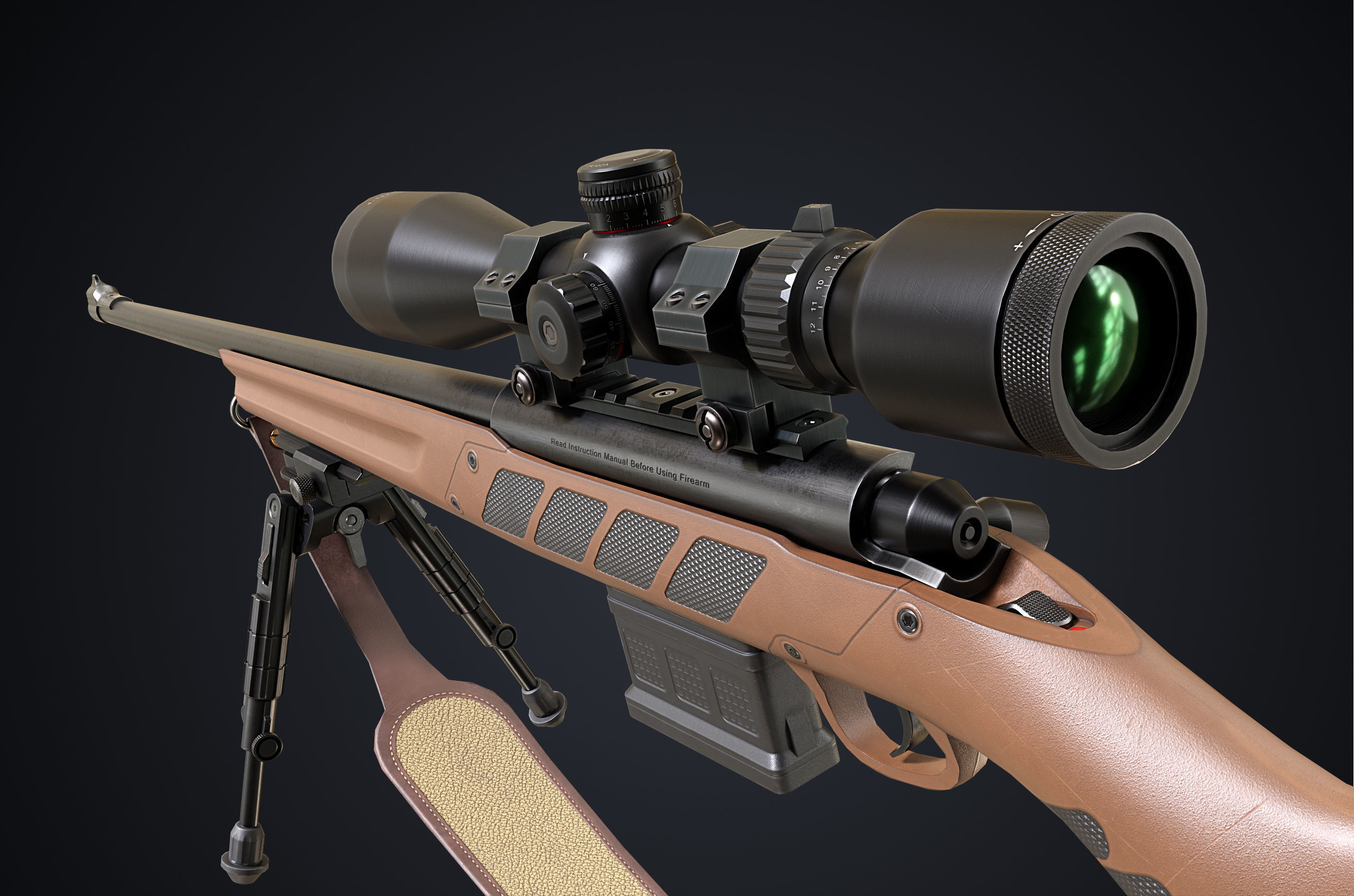 Hunting Rifle GameReady Low-poly 3D model_3