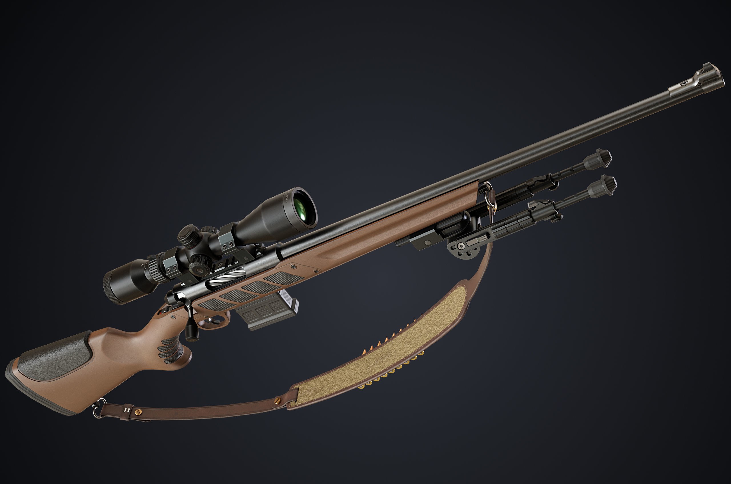 Hunting Rifle GameReady Low-poly 3D model_7