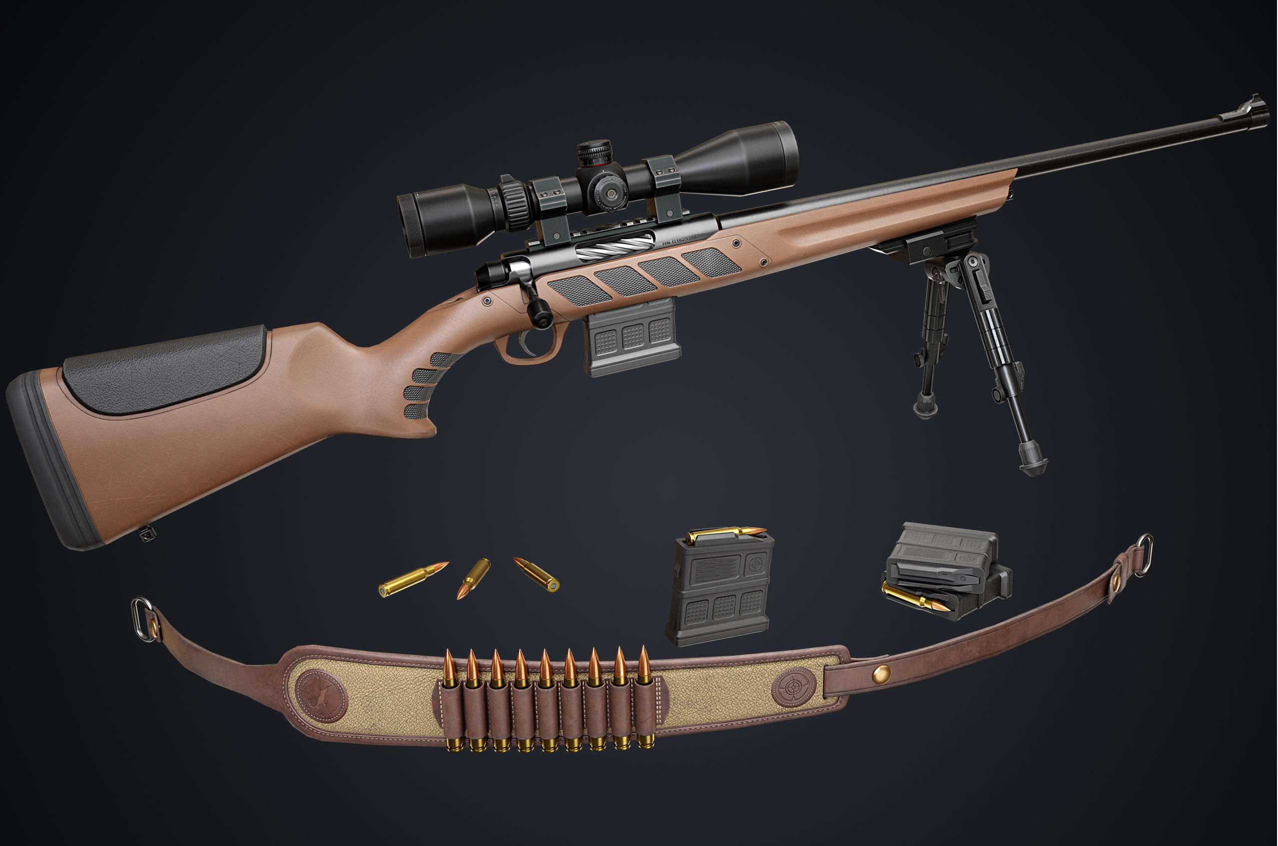 Hunting Rifle GameReady Low-poly 3D model_4