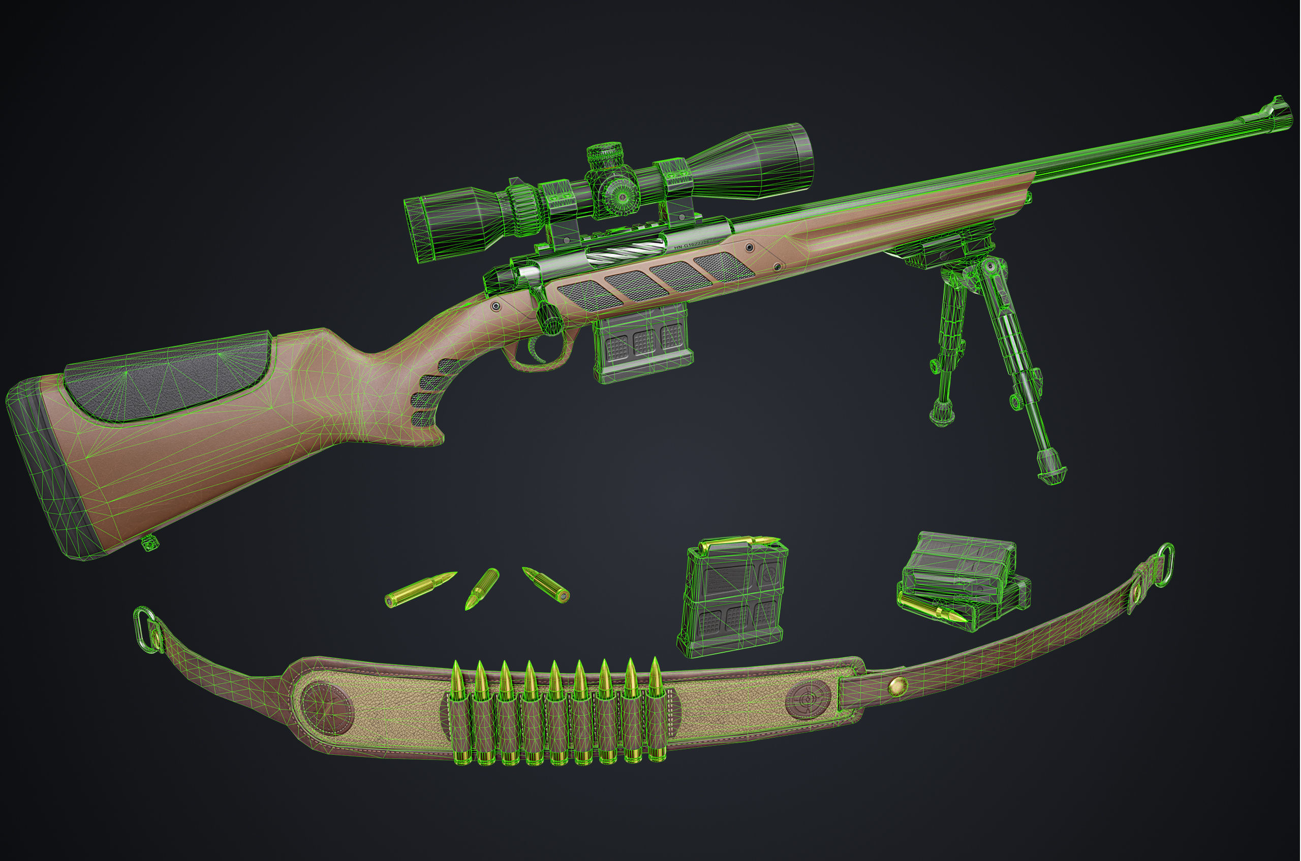Hunting Rifle GameReady Low-poly 3D model_5