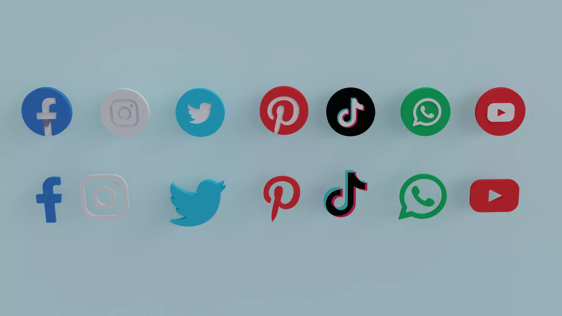 7 Social Media Icon in two types Low-poly 3D model_0