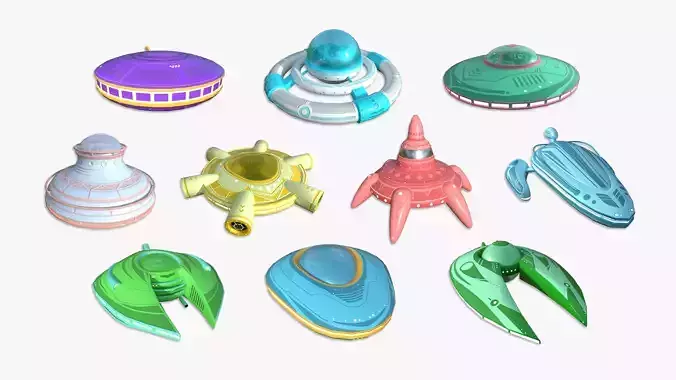 10 Alien Spaceships UFO Collection L - Cartoon - Spacecraft 