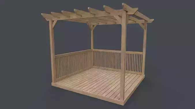 PBR Wooden Pergola Gazebo C5 Low-poly 3D model