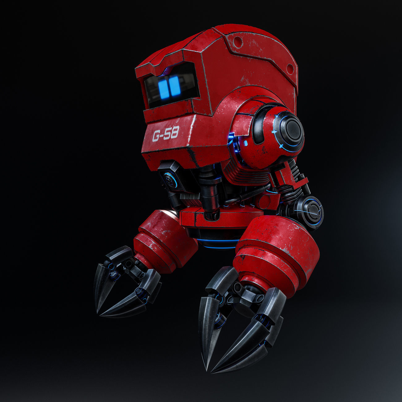 Cute Space Robot Rigged G-58 Red 3D model_6